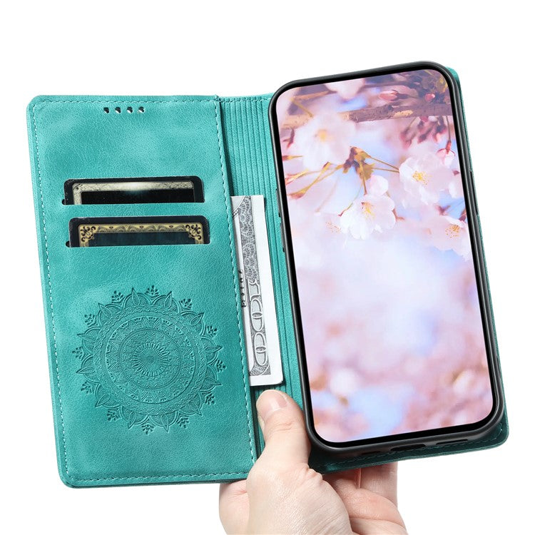 Style 010 For Motorola Moto G85 5G / S50 Neo 5G Case Mandala Pattern Magnetic Closing Leather Phone Cover - Mint Green