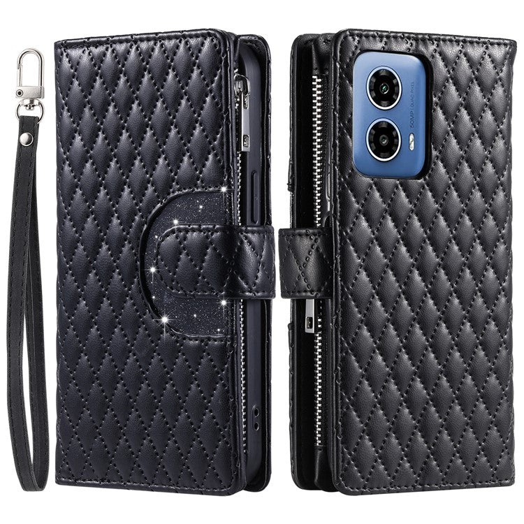 Style 013 for Motorola Moto G85 5G / S50 Neo 5G Case Rhombus Leather Zipper Phone Cover - Black