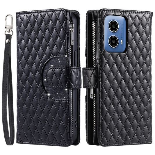 Style 013 for Motorola Moto G85 5G / S50 Neo 5G Case Rhombus Leather Zipper Phone Cover - Black