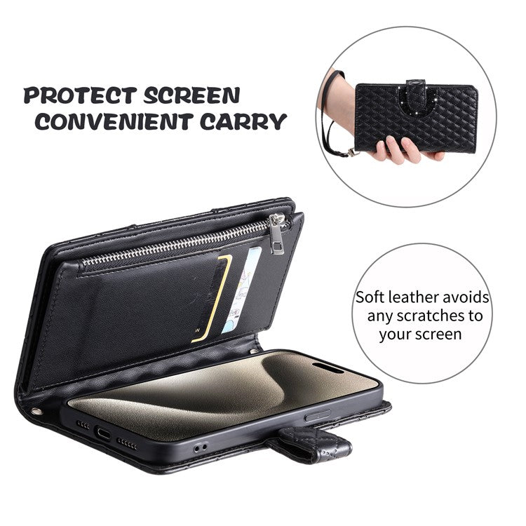 Style 013 for Motorola Moto G85 5G / S50 Neo 5G Case Rhombus Leather Zipper Phone Cover - Black