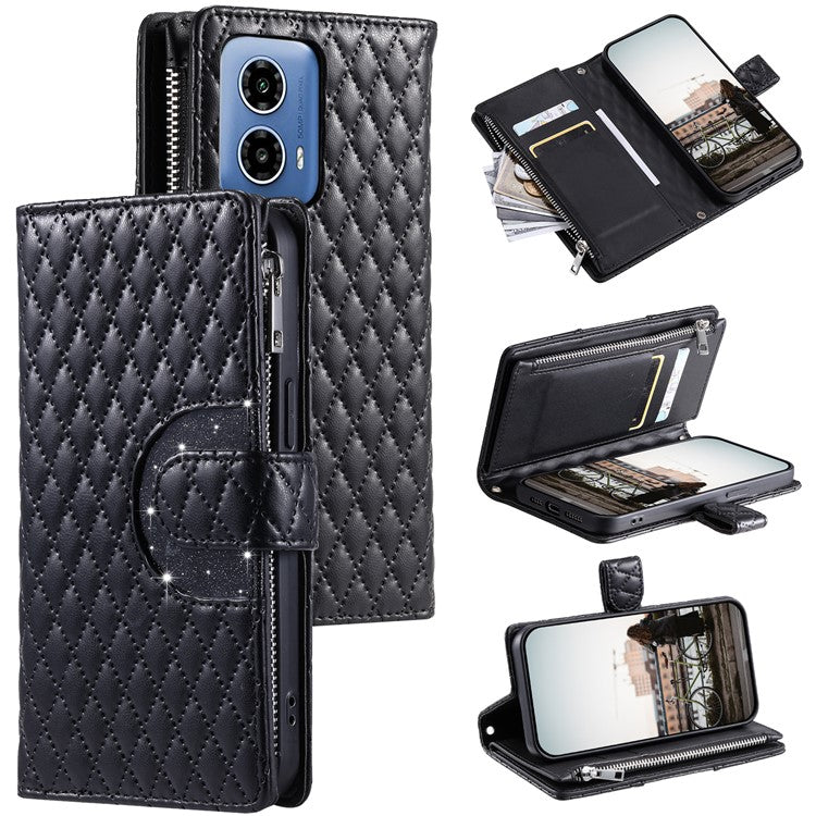 Style 013 for Motorola Moto G85 5G / S50 Neo 5G Case Rhombus Leather Zipper Phone Cover - Black