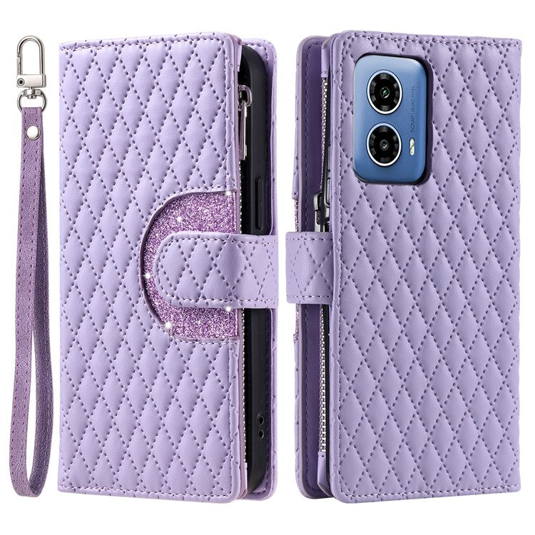 Style 013 for Motorola Moto G85 5G / S50 Neo 5G Case Rhombus Leather Zipper Phone Cover - Purple