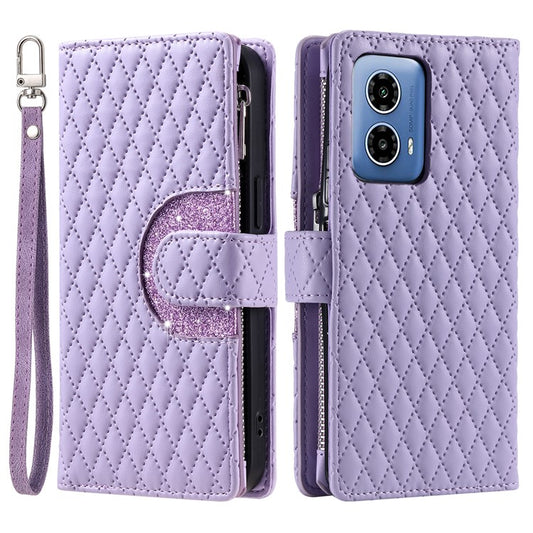 Style 013 for Motorola Moto G85 5G / S50 Neo 5G Case Rhombus Leather Zipper Phone Cover - Purple