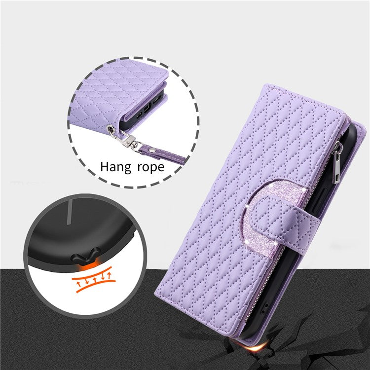 Style 013 for Motorola Moto G85 5G / S50 Neo 5G Case Rhombus Leather Zipper Phone Cover - Purple