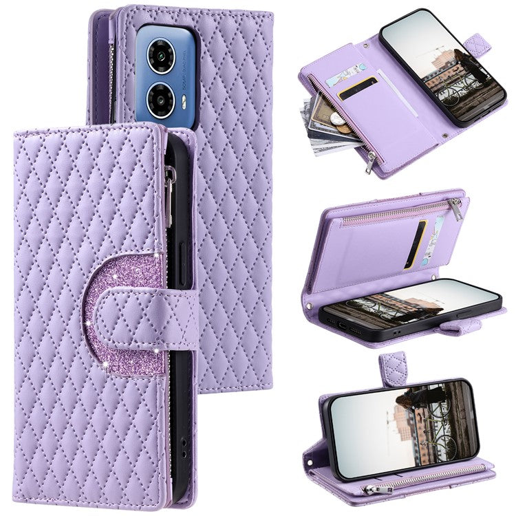Style 013 for Motorola Moto G85 5G / S50 Neo 5G Case Rhombus Leather Zipper Phone Cover - Purple