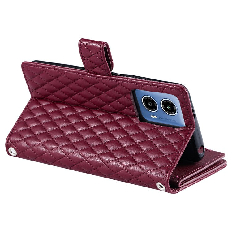 Style 013 for Motorola Moto G85 5G / S50 Neo 5G Case Rhombus Leather Zipper Phone Cover - Wine Red