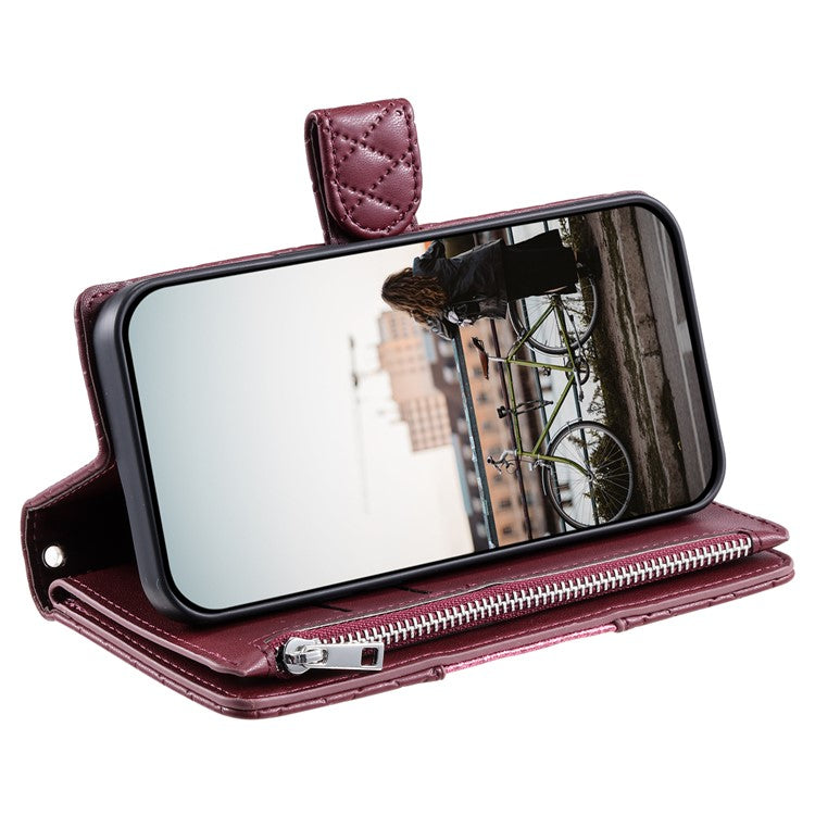 Style 013 for Motorola Moto G85 5G / S50 Neo 5G Case Rhombus Leather Zipper Phone Cover - Wine Red