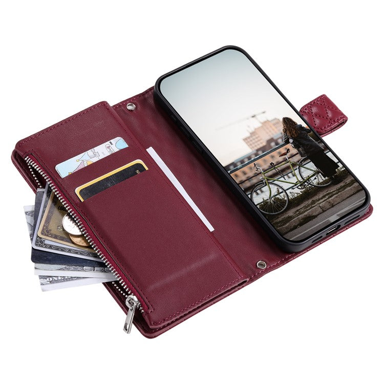 Style 013 for Motorola Moto G85 5G / S50 Neo 5G Case Rhombus Leather Zipper Phone Cover - Wine Red