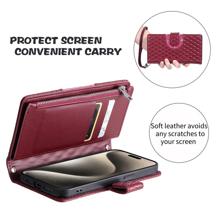 Style 013 for Motorola Moto G85 5G / S50 Neo 5G Case Rhombus Leather Zipper Phone Cover - Wine Red