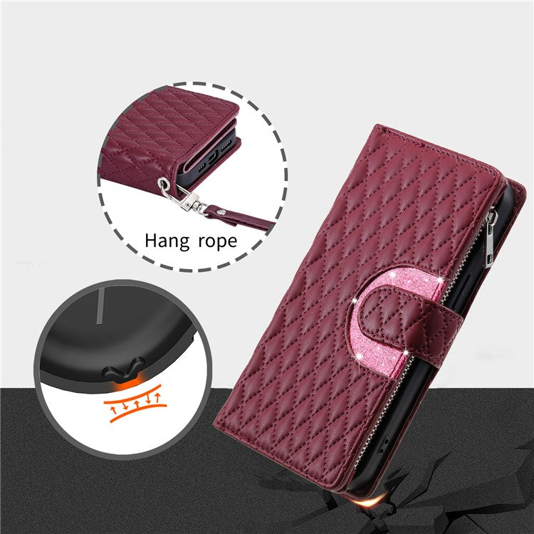 Style 013 for Motorola Moto G85 5G / S50 Neo 5G Case Rhombus Leather Zipper Phone Cover - Wine Red