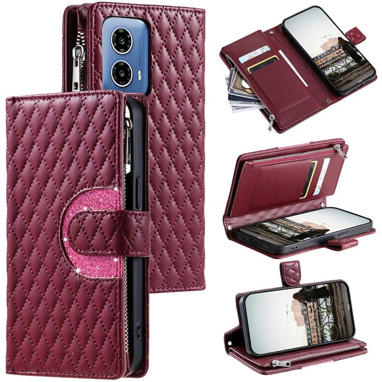 Style 013 for Motorola Moto G85 5G / S50 Neo 5G Case Rhombus Leather Zipper Phone Cover - Wine Red