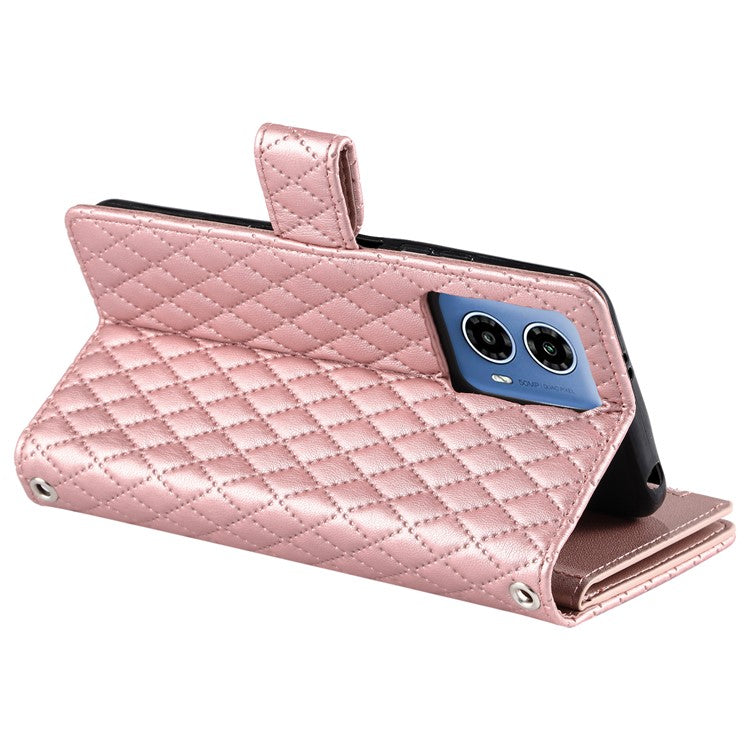 Style 013 for Motorola Moto G85 5G / S50 Neo 5G Case Rhombus Leather Zipper Phone Cover - Rose Gold