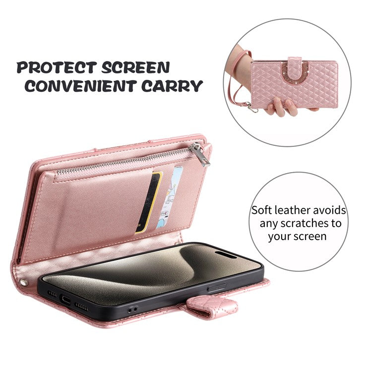 Style 013 for Motorola Moto G85 5G / S50 Neo 5G Case Rhombus Leather Zipper Phone Cover - Rose Gold
