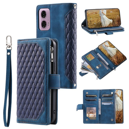 Style 005 For Motorola Moto G85 5G / S50 Neo 5G Case Rhombus PU Leather Zipper Phone Cover - Blue