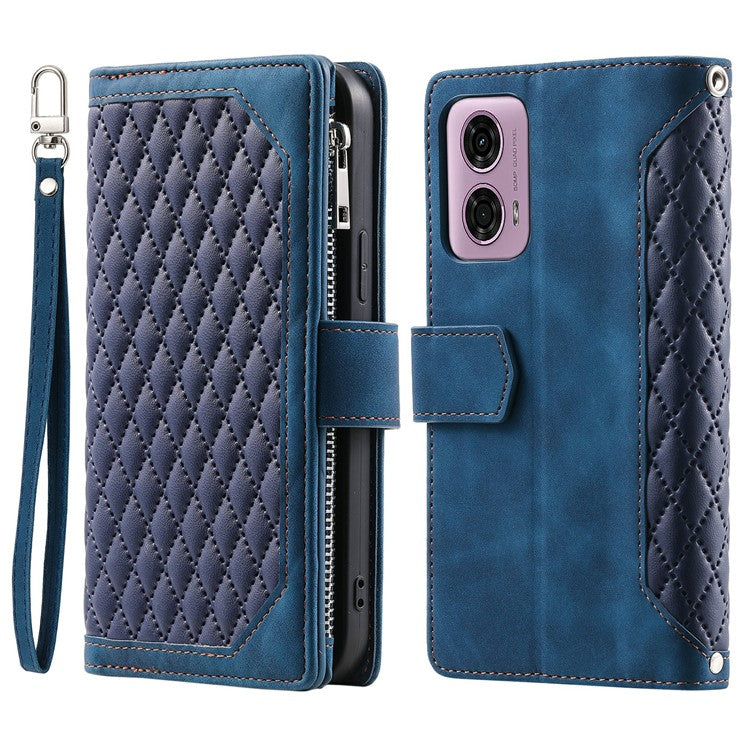 Style 005 For Motorola Moto G85 5G / S50 Neo 5G Case Rhombus PU Leather Zipper Phone Cover - Blue