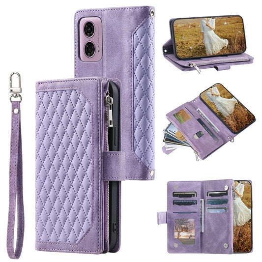 Style 005 For Motorola Moto G85 5G / S50 Neo 5G Case Rhombus PU Leather Zipper Phone Cover - Purple