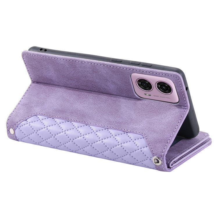 Style 005 For Motorola Moto G85 5G / S50 Neo 5G Case Rhombus PU Leather Zipper Phone Cover - Purple
