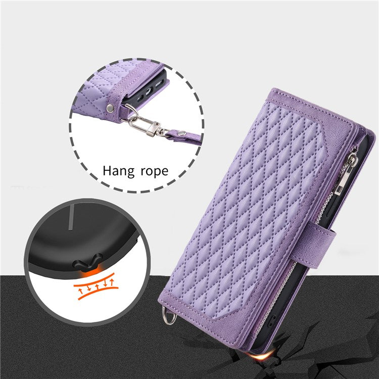 Style 005 For Motorola Moto G85 5G / S50 Neo 5G Case Rhombus PU Leather Zipper Phone Cover - Purple