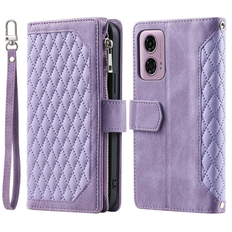 Style 005 For Motorola Moto G85 5G / S50 Neo 5G Case Rhombus PU Leather Zipper Phone Cover - Purple