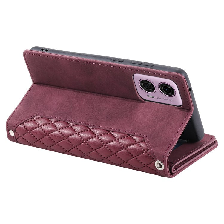 Style 005 For Motorola Moto G85 5G / S50 Neo 5G Case Rhombus PU Leather Zipper Phone Cover - Wine Red