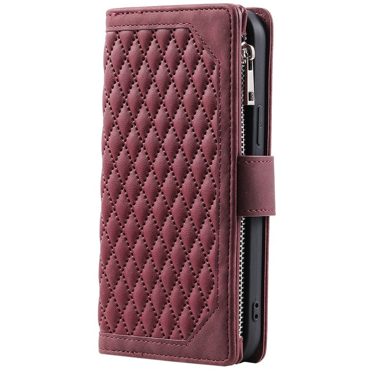 Style 005 For Motorola Moto G85 5G / S50 Neo 5G Case Rhombus PU Leather Zipper Phone Cover - Wine Red