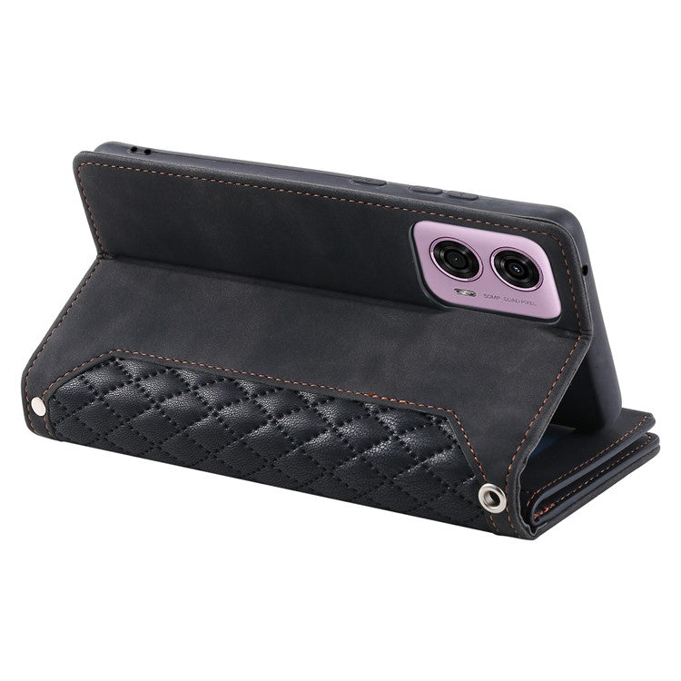 Style 005 For Motorola Moto G85 5G / S50 Neo 5G Case Rhombus PU Leather Zipper Phone Cover - Black
