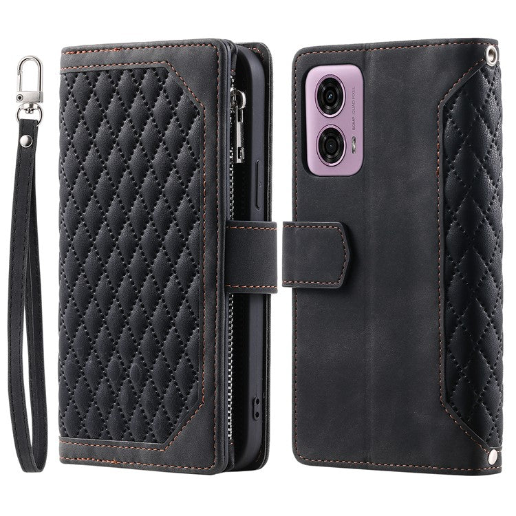Style 005 For Motorola Moto G85 5G / S50 Neo 5G Case Rhombus PU Leather Zipper Phone Cover - Black