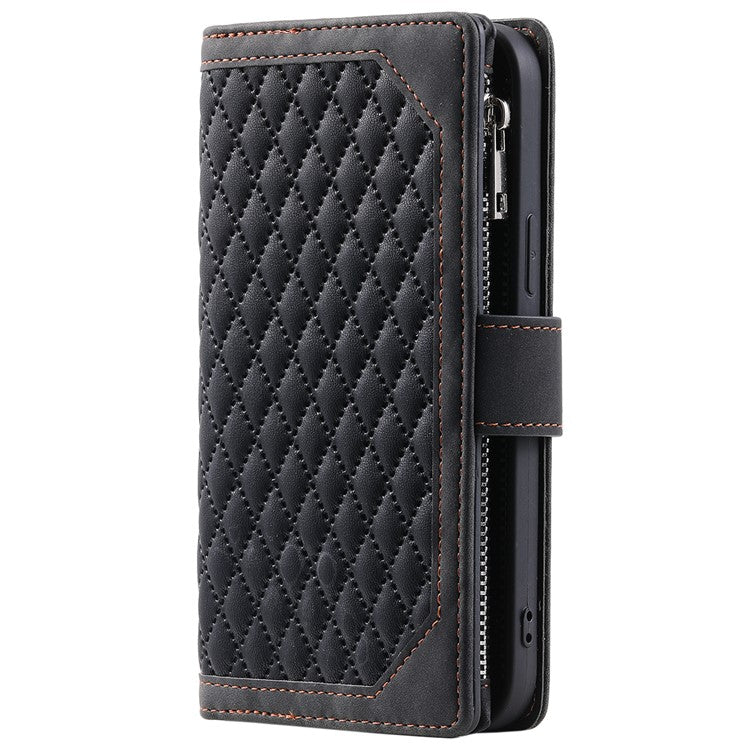 Style 005 For Motorola Moto G85 5G / S50 Neo 5G Case Rhombus PU Leather Zipper Phone Cover - Black