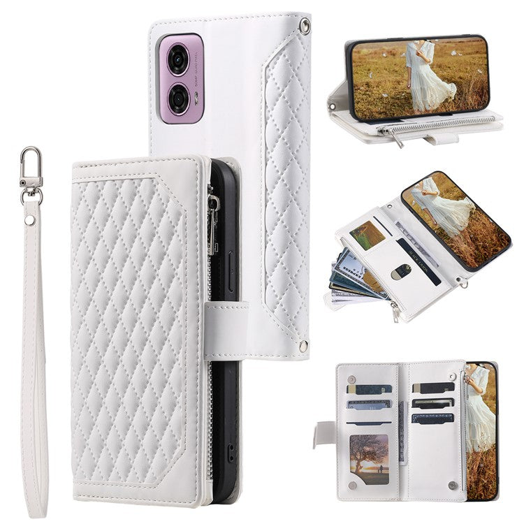 Style 005 For Motorola Moto G85 5G / S50 Neo 5G Case Rhombus PU Leather Zipper Phone Cover - White