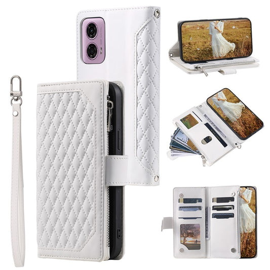 Style 005 For Motorola Moto G85 5G / S50 Neo 5G Case Rhombus PU Leather Zipper Phone Cover - White