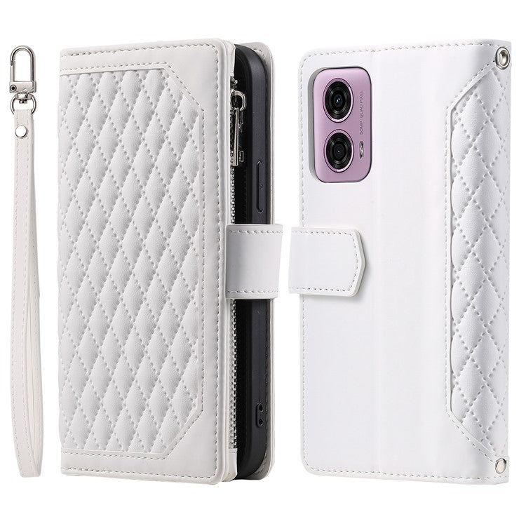 Style 005 For Motorola Moto G85 5G / S50 Neo 5G Case Rhombus PU Leather Zipper Phone Cover - White