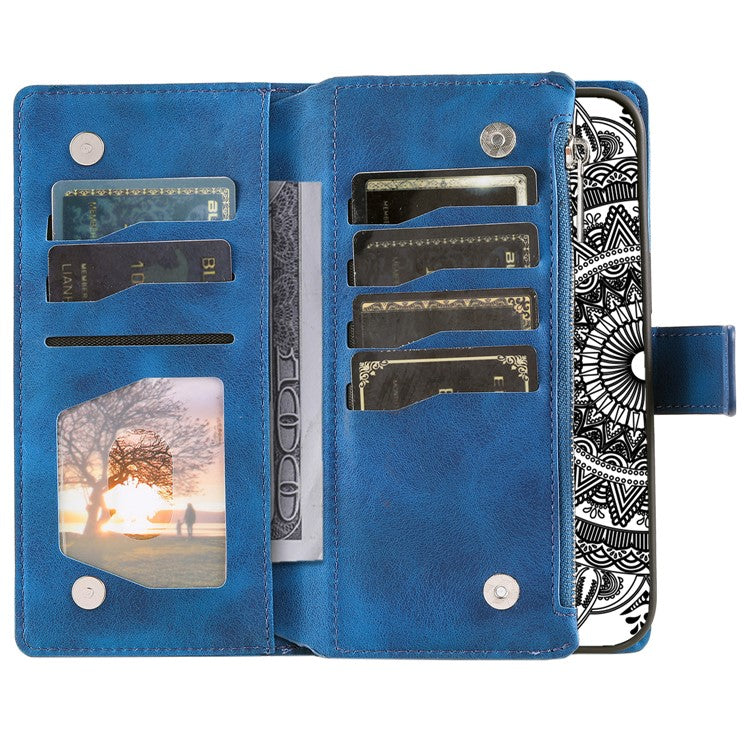 Style 006 For Motorola Moto G85 5G / S50 Neo 5G Case Zipper Pocket Leather Phone Bag Cover Mandala Flower - Blue
