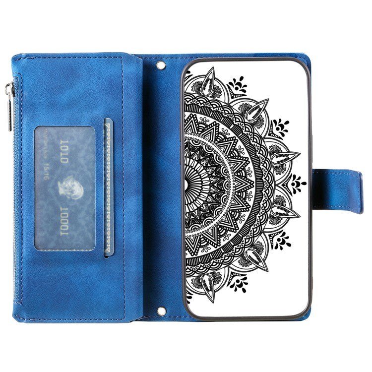 Style 006 For Motorola Moto G85 5G / S50 Neo 5G Case Zipper Pocket Leather Phone Bag Cover Mandala Flower - Blue