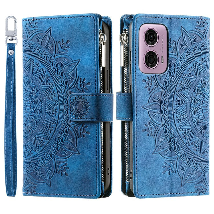 Style 006 For Motorola Moto G85 5G / S50 Neo 5G Case Zipper Pocket Leather Phone Bag Cover Mandala Flower - Blue