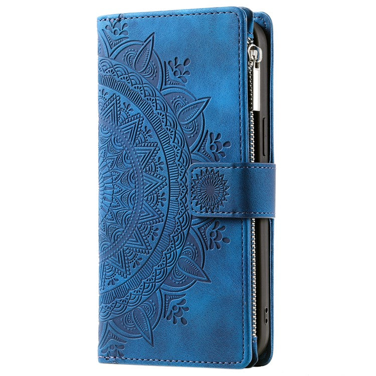 Style 006 For Motorola Moto G85 5G / S50 Neo 5G Case Zipper Pocket Leather Phone Bag Cover Mandala Flower - Blue