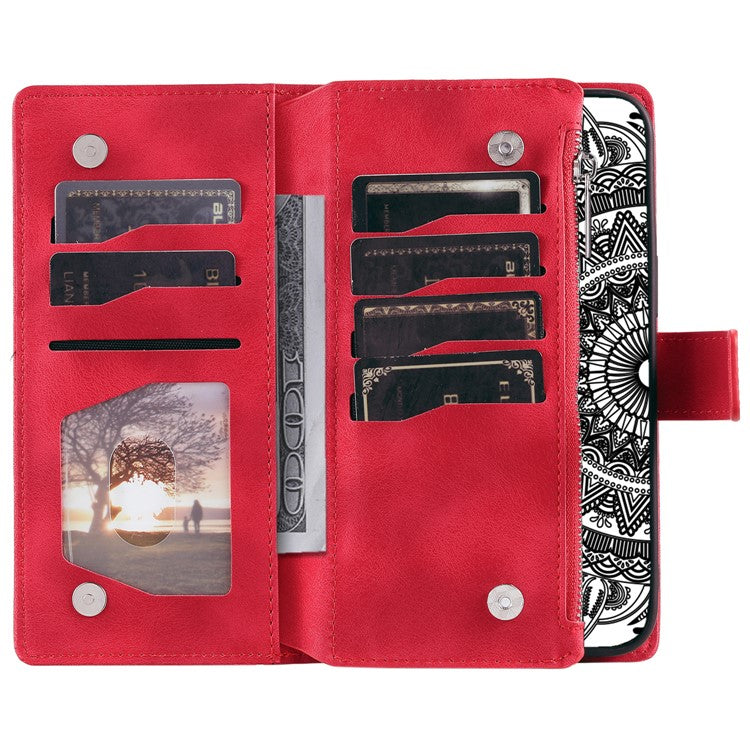 Style 006 For Motorola Moto G85 5G / S50 Neo 5G Case Zipper Pocket Leather Phone Bag Cover Mandala Flower - Red
