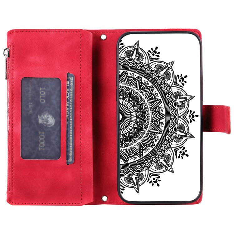 Style 006 For Motorola Moto G85 5G / S50 Neo 5G Case Zipper Pocket Leather Phone Bag Cover Mandala Flower - Red
