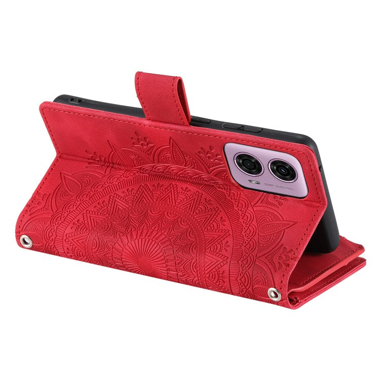 Style 006 For Motorola Moto G85 5G / S50 Neo 5G Case Zipper Pocket Leather Phone Bag Cover Mandala Flower - Red