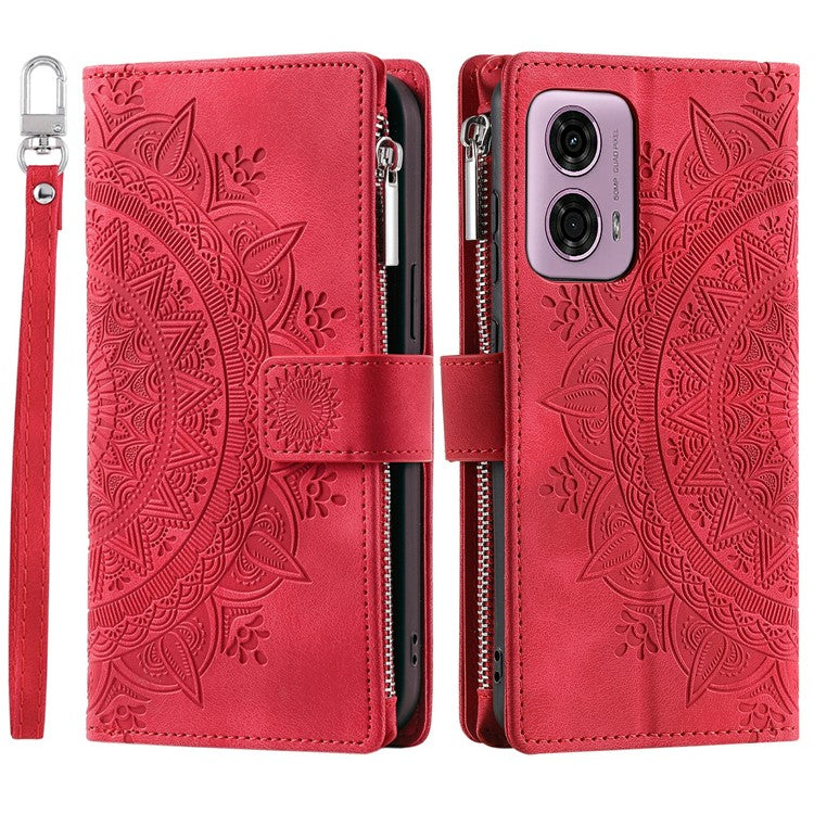 Style 006 For Motorola Moto G85 5G / S50 Neo 5G Case Zipper Pocket Leather Phone Bag Cover Mandala Flower - Red