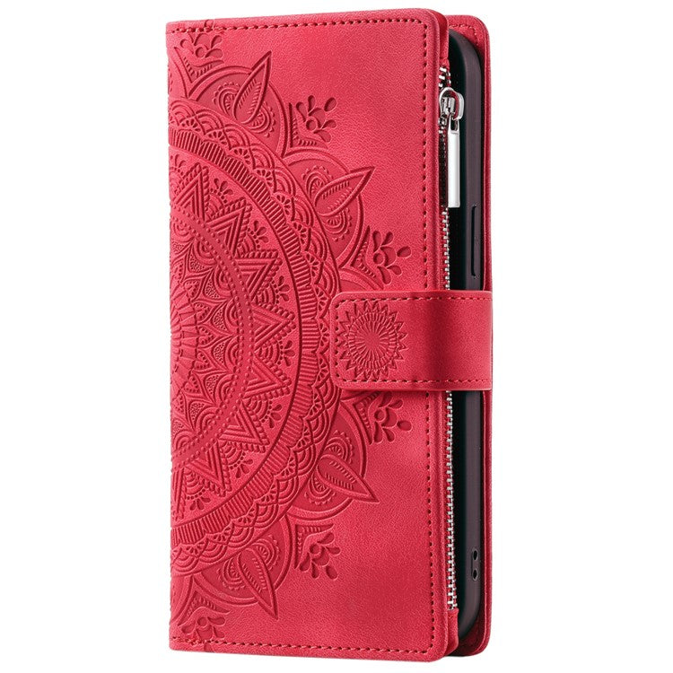 Style 006 For Motorola Moto G85 5G / S50 Neo 5G Case Zipper Pocket Leather Phone Bag Cover Mandala Flower - Red