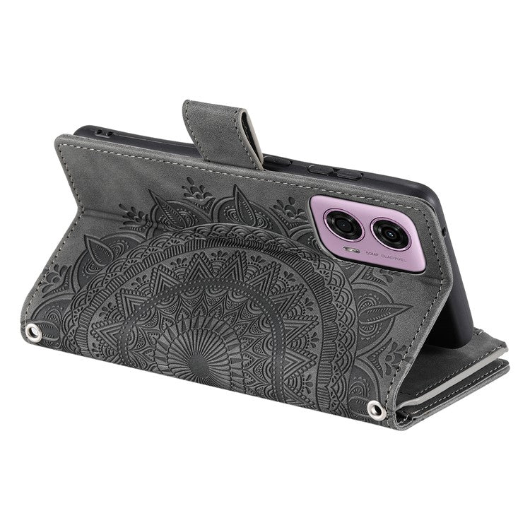 Style 006 For Motorola Moto G85 5G / S50 Neo 5G Case Zipper Pocket Leather Phone Bag Cover Mandala Flower - Grey