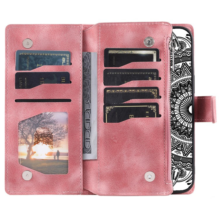 Style 006 For Motorola Moto G85 5G / S50 Neo 5G Case Zipper Pocket Leather Phone Bag Cover Mandala Flower - Rose Gold
