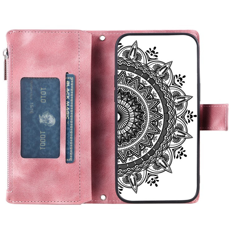Style 006 For Motorola Moto G85 5G / S50 Neo 5G Case Zipper Pocket Leather Phone Bag Cover Mandala Flower - Rose Gold
