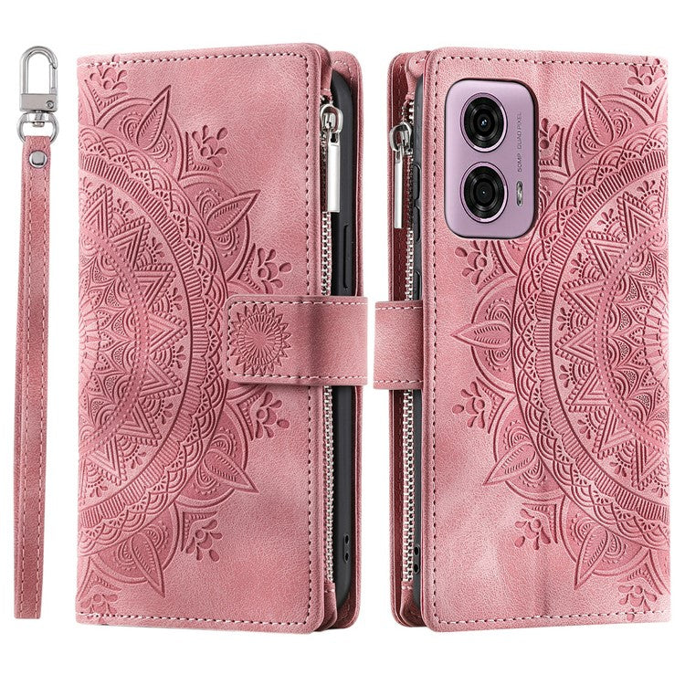 Style 006 For Motorola Moto G85 5G / S50 Neo 5G Case Zipper Pocket Leather Phone Bag Cover Mandala Flower - Rose Gold