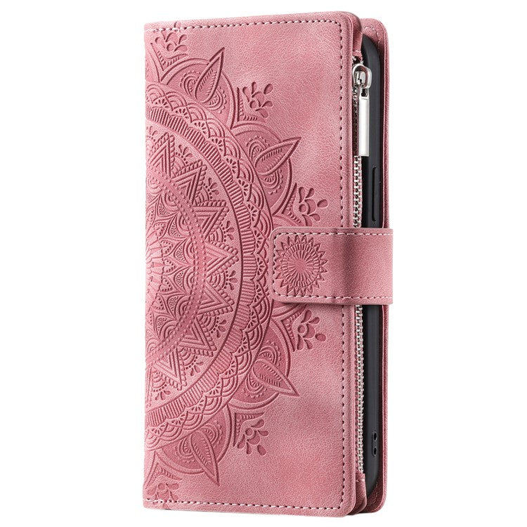 Style 006 For Motorola Moto G85 5G / S50 Neo 5G Case Zipper Pocket Leather Phone Bag Cover Mandala Flower - Rose Gold