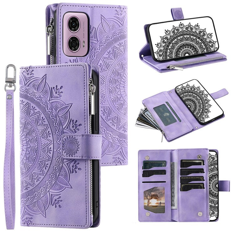 Style 006 For Motorola Moto G85 5G / S50 Neo 5G Case Zipper Pocket Leather Phone Bag Cover Mandala Flower - Purple