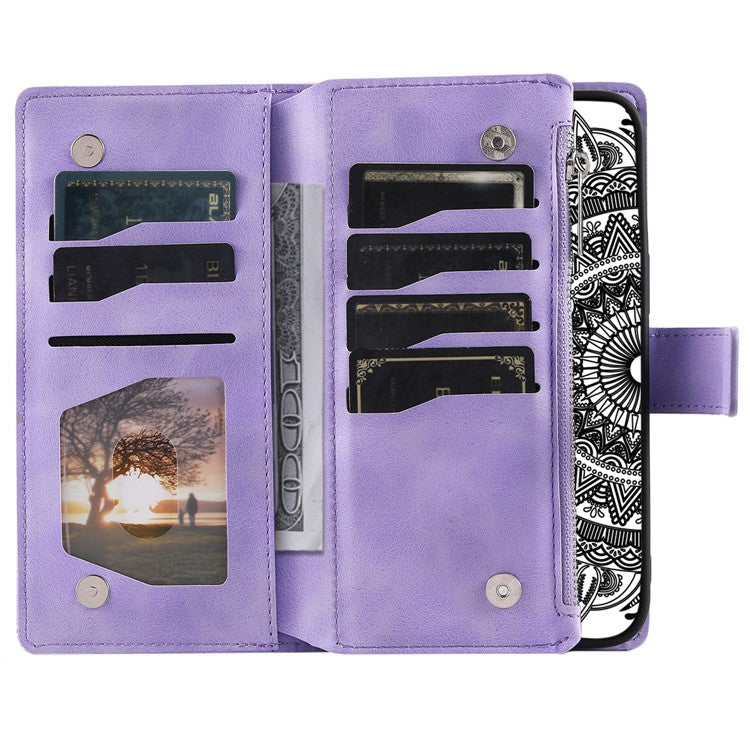 Style 006 For Motorola Moto G85 5G / S50 Neo 5G Case Zipper Pocket Leather Phone Bag Cover Mandala Flower - Purple