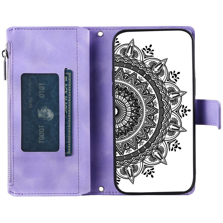 Style 006 For Motorola Moto G85 5G / S50 Neo 5G Case Zipper Pocket Leather Phone Bag Cover Mandala Flower - Purple