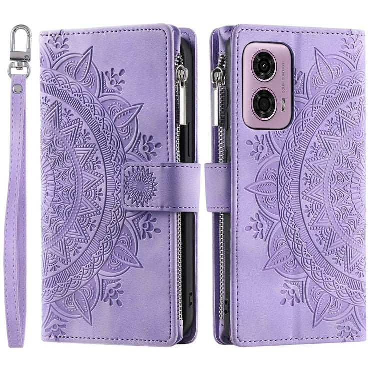 Style 006 For Motorola Moto G85 5G / S50 Neo 5G Case Zipper Pocket Leather Phone Bag Cover Mandala Flower - Purple