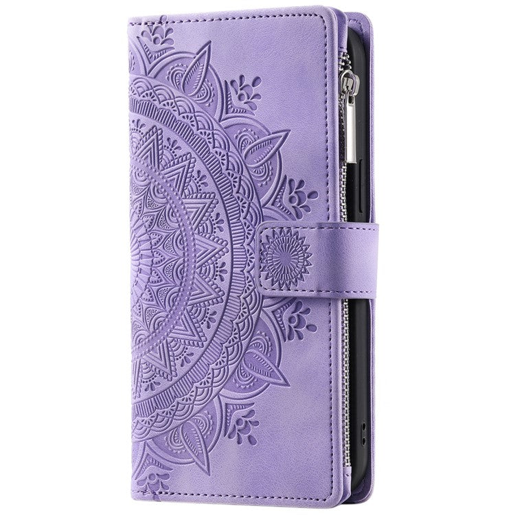Style 006 For Motorola Moto G85 5G / S50 Neo 5G Case Zipper Pocket Leather Phone Bag Cover Mandala Flower - Purple